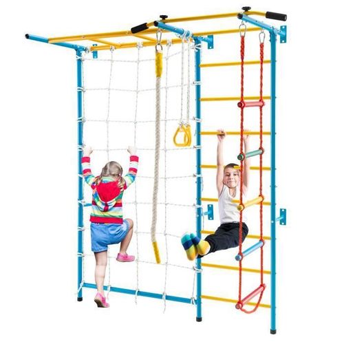 Costway Escalade Pour Enfants 7 En 1 En Acier Avec Barres De Singe, Mur De Corde, Echelle Murale, Barre De Traction,Echelle De Corde