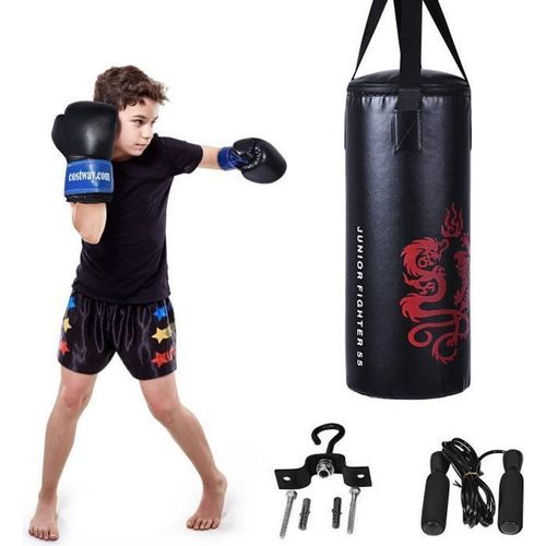 Costway Sac De Frappe Pour Enfant 10kg Chaîne Suspension Avec 2 Gants,Corde À Sauter Punching Ball Adulte Pour Boxe Entraînement