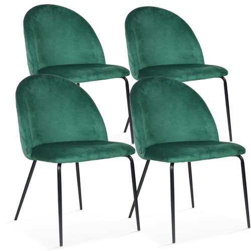 Lot De 4 Chaises En Velours Vert Foncé