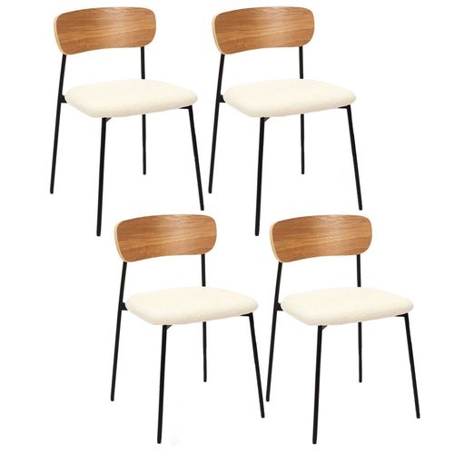 Lot De 4 Chaises Effet Bouclette Loki En Contreplaqué Et Polyester - Beige Et Blanc