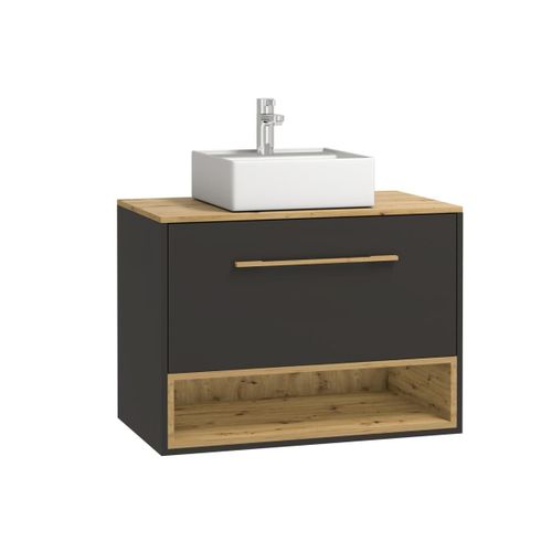 Meuble De Salle De Bain Suspendu Anthracite Avec Vasque À Poser - 80 Cm - Yangra