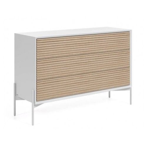 Commode 3 Tiroirs 118x40x77 Cm Blanc Et Naturel - Rexit