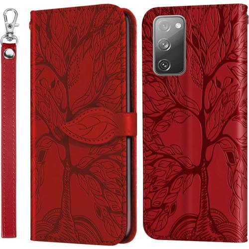 Coque Pour Galaxy S20 Fe 5g 6.5 Pouces, Folio Cuir Boucle Magnetique Feuille Telephone Etui Samsung S20fe 5g, Phone Protection Housse Samsung Galaxy S20 Fe 5g 6.5 Pouces, Rouge