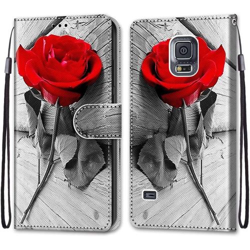 Etui A Rabat En Pu Cuir Pour Samsung Galaxy S5 Flip Portefeuille Coque De Protection Avec Motif Charmant Pochette En Simili Cuir Carte Fentes Coque Pour Samsung Galaxy S5 5.1"",Rose Rouge