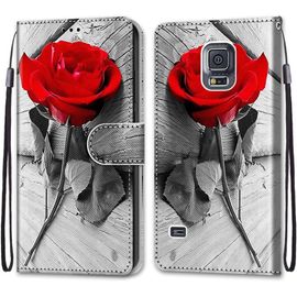 Etui A Rabat En Pu Cuir Pour Samsung Galaxy S5 Flip Portefeuille Coque De Protection Avec Motif Charmant Pochette En Simili Cuir Carte Fentes Coque Pour Samsung Galaxy S5 5.1"",Rose Rouge