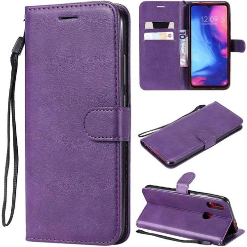 Compatible Avec Coque Xiaomi Redmi Note 7 Pro, Flip Rabat Cuir Portefeuille Housse Avec Fentes Pour Cartes, Magnetique Fonction Stand Etui A Rabat Violet & 2x Verre Trempe