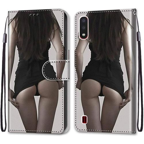 Coque En Pu Cuir Pour Samsung Galaxy A01 5.7"" Etui Flip Cover Clapet De Protection Portefeuille Avec Motif Upskirt Housse Magnetique Case Wallet Antichoc Cover Pour Samsung Galaxy A01 5.7