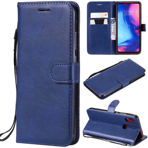 Compatible Avec Coque Xiaomi Redmi Note 7 Pro, Flip Rabat Cuir Portefeuille Housse Avec Fentes Pour Cartes, Magnetique Fonction Stand Etui A Rabat Bleu & 2x Verre Trempe
