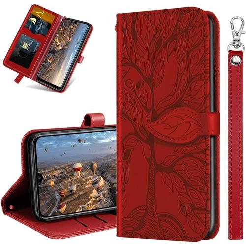 Coque Pour Samsung A30s Rabat Etui, Samsung A50 Protection Housse En Cuir Pu, Coques Portefeuille Pour Samsung Galaxy A30s / A50. Rx2 Tree Red