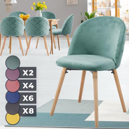 Miadomodo® Chaise De Salle À Manger En Velours - Lot De 6, Pieds En Bois Hêtre, Style Moderne, Turquoise - Chaise Scandinave Pour Salon, Chambre, Cuisine, Bureau