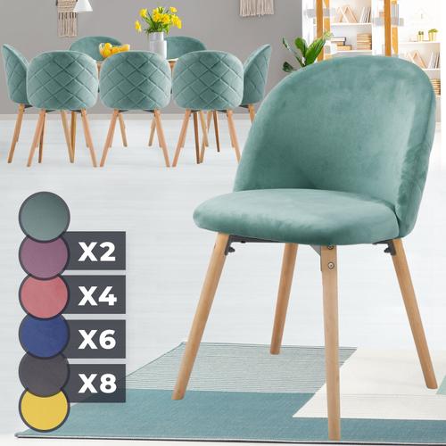 Miadomodo® Chaise De Salle À Manger En Velours - Lot De 8, Pieds En Bois Hêtre, Style Moderne, Turquoise - Chaise Scandinave Pour Salon, Chambre, Cuisine, Bureau