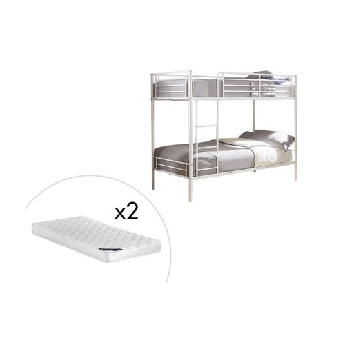 Lits Superposés Duotis Ii - 2 X 90 X 190 Cm - Blanc + Matelas