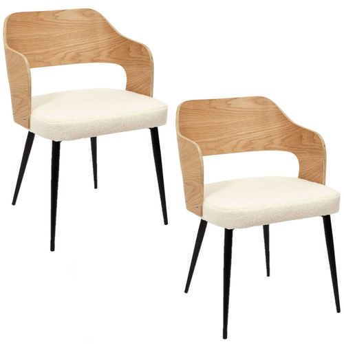 Lot De 2 Fauteuils De Table Assise Bouclette Loki En Contreplaqué Et Polyester - Beige Et Blanc