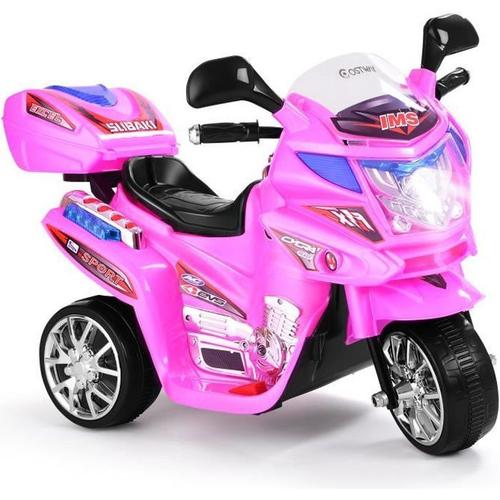 Moto Electrique Pour Enfants - Costway - 3 Roues - Phares Led - Rose - 37-84 Mois - Charge Max. 25 Kg