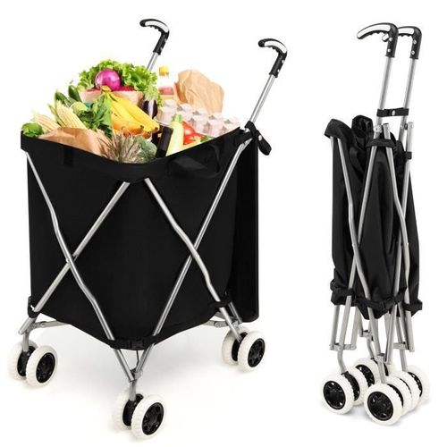 COSTWAY Chariot de Courses Pliable 90L- 4 Roues, Freinage et Direction à 360°, Cadre en Acier en Forme de X,Charge max.: 54 KG Rouge