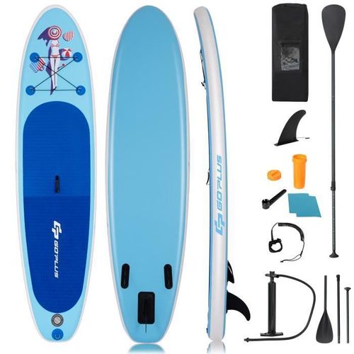Stand Up Paddle Gonflable - Costway - 305x76x15cm - Pagaie Réglable - Aileron Amovible - Confort Et Stabilité