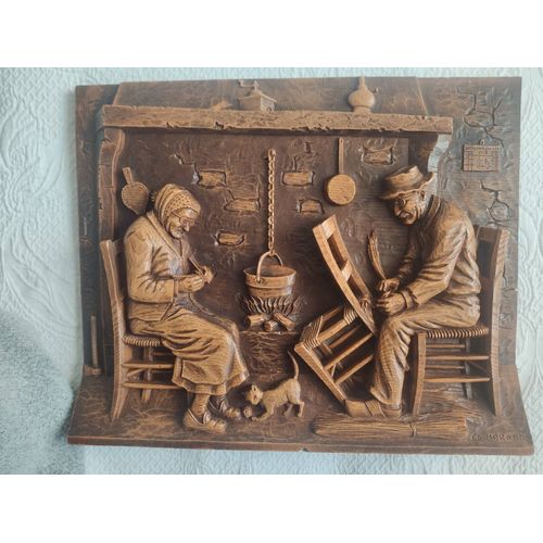 Vintage Français C A MORAND Plaque en résine de bois Signé