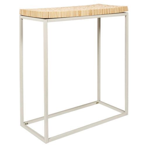 Console Effet Rondin De Bois En Métal Et Mdf - Blanc Et Beige.