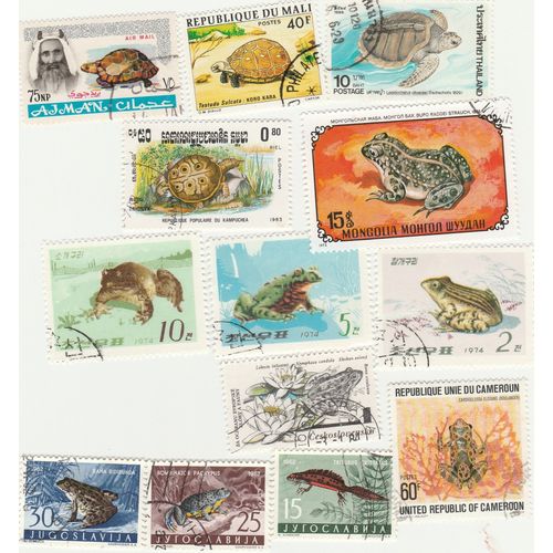 13 Timbres De Divers Pays - Animaux - Tortues Et Batraciens