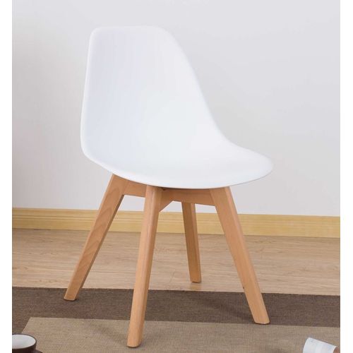 Kosmi - Chaise Blanche Style Scandinave Modèle Tulip Avec Coque En Résine Blanche Et Pieds En Bois Naturel