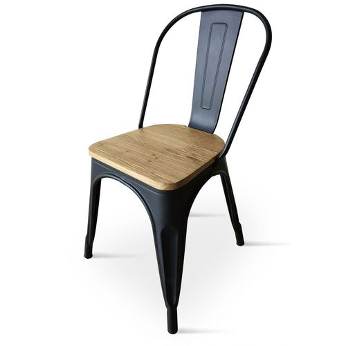 Kosmi - Chaise Noire En Métal Et Bois Clair Style Industriel Factory En Métal Noir Mat Et Assise En Bois Clair