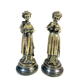 Paire de sacristains en bronze argenté sculpture du 19 eme siècle 