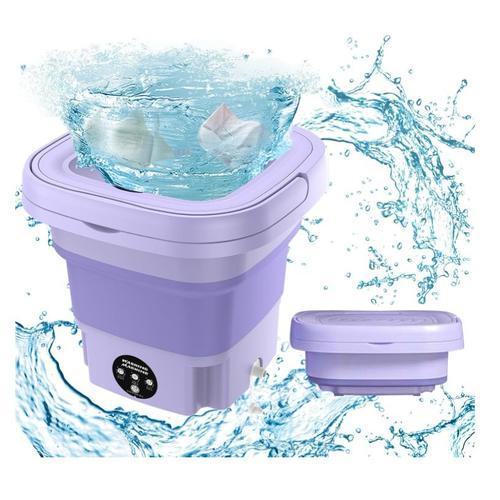 Mini Machine à Laver Portable 8L, Mini machine à laver pliable avec essorage, seau à linge pliable, Lave-linge Mobile, pour les sous-vêtements, chaussettes et petits objets Camping Voyage (Violet)