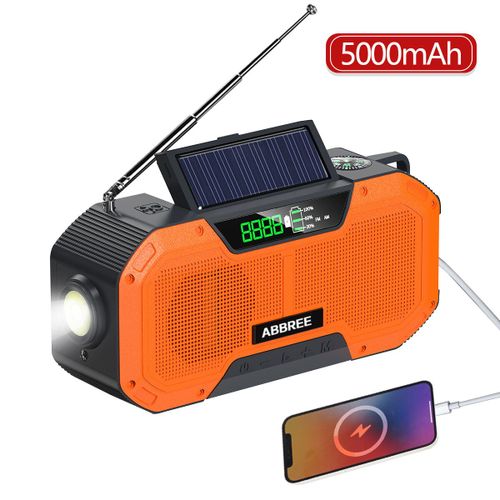 Abinvasive E-Radio D'urgence Étanche Pour Téléphone Portable,Chargeur Usb À Manivelle,Balayage Automatique,Am,Fm,Charge Par Énergie Solaire - Type Orange(5000mah)