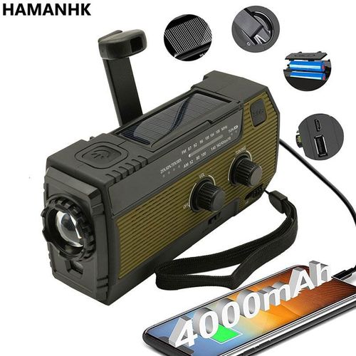 Radio Météo D'urgence Solaire Portable,Radio Am Et Fm,Chargeur De Téléphone Portable Usb,Manivelle 62,4000mah,Motorricanes Tornadoes - Type Army Green
