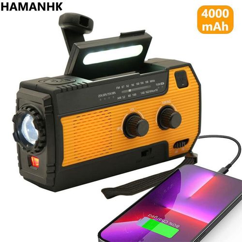 Radio Météo D'urgence Solaire Portable,Radio Am Et Fm,Chargeur De Téléphone Portable Usb,Manivelle 62,4000mah,Motorricanes Tornadoes - Type Orange