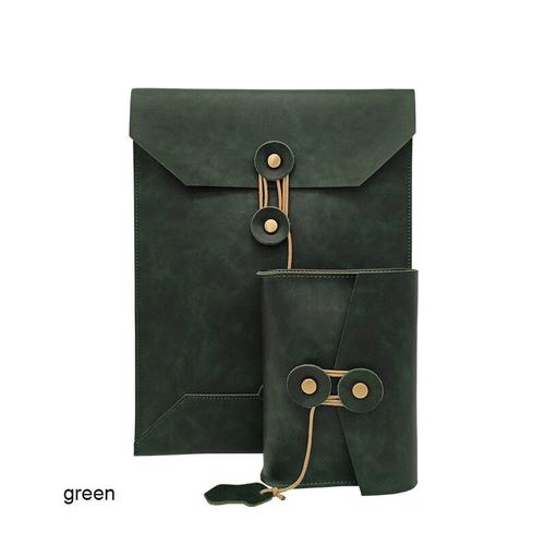 Macpro Sac De Rangement Ipad Pro Business Fichier Sac Porte-Documents En Cuir Véritable Veste Intérieure 13/15 Pouces Portable Tablette Protecteur Sac - Type Green 15 Inch