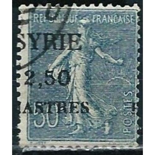 Syrie 1924, Mandat Français, Beau Timbre Yvert 113, Type Semeuse Lignée 50c. Bleu Clair Surchargé "Syrie 2,50 Piastres", Oblitéré, Tbe.