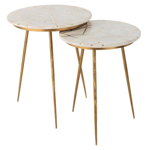 Paris Prix - Lot De 2 Tables Gigognes "Lolita" 56cm Or & Blanc