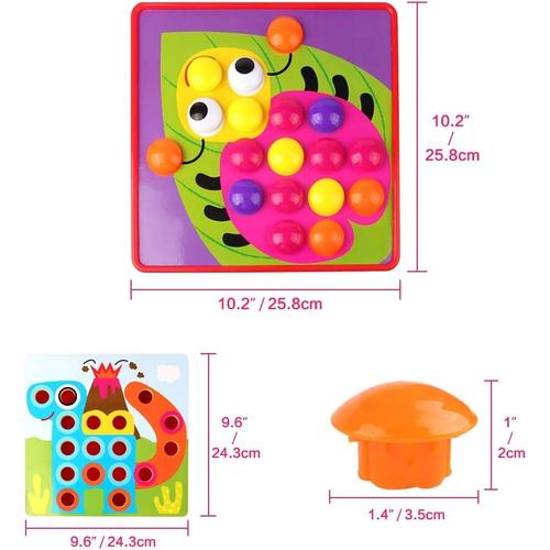 Mosaique Enfant, Jeux Educatif Enfant Jeux Montessori Colorés Mosaique  Loisir Creatif Enfant d'apprentissage Précoce pour Les Garçon Filles 2 3 4  Ans - 10 Cartes et 46 Boutons