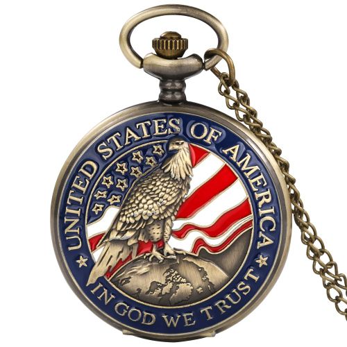 Fier D'être Un Des États-Unis D'amérique Motif Aigle Collier Chaîne Montre De Poche En Quartz Pendentif Bijoux Cadeaux Pour Américain - Type In God We Trust