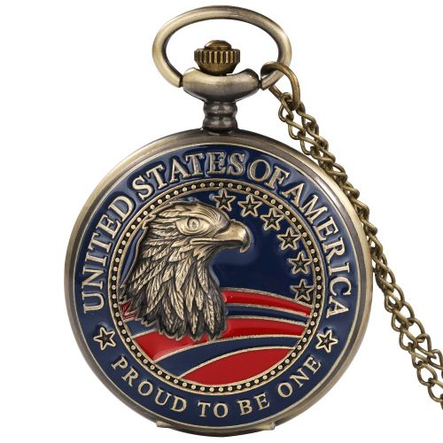 Fier D'être Un Des États-Unis D'amérique Motif Aigle Collier Chaîne Montre De Poche En Quartz Pendentif Bijoux Cadeaux Pour Américain - Type Produ To Be One