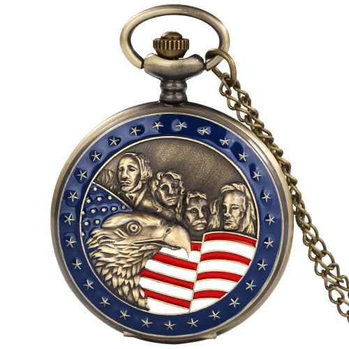 Fier D'être Un Des États-Unis D'amérique Motif Aigle Collier Chaîne Montre De Poche En Quartz Pendentif Bijoux Cadeaux Pour Américain - Type American Flag