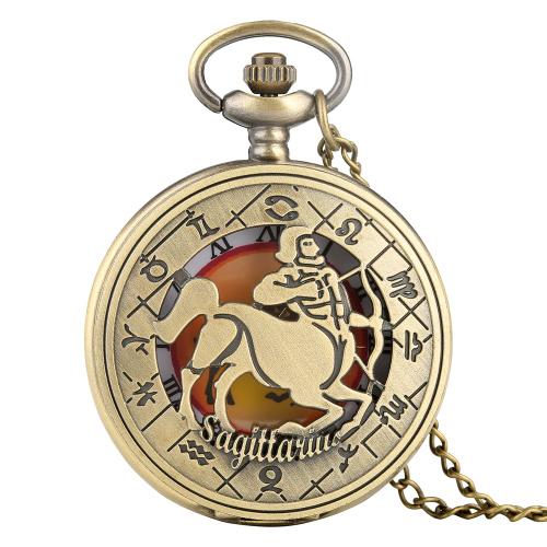 Montre-Collier En Bronze Creux Du Zodiaque Pour Hommes Et Femmes,Horloge De Poche,Chiffres Romains,Douze Constellations,Cadeaux D'anniversaire Vintage - Type Sagittarius