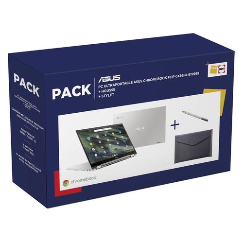 Pack ChromeBook Asus C436FA-E19999 14"" Ecran tactile Intel Core i5 8 Go RAM 512 Go SSD Argent + Housse de protection + Stylet