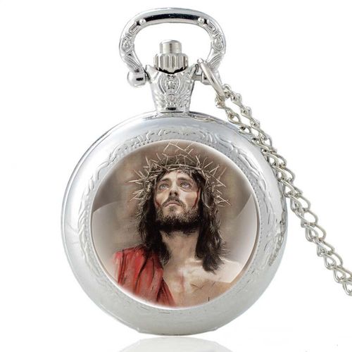 Montre De Poche À Quartz Pour Homme Et Femme,Design Du Christ Jésus Portant Une Couronne D'épines,Pendentif,Collier,Horloge,Cadeaux - Type Pa763-Silver