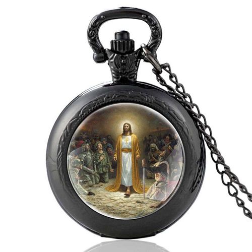 Montre De Poche À Quartz Pour Homme Et Femme,Design Du Christ Jésus Portant Une Couronne D'épines,Pendentif,Collier,Horloge,Cadeaux - Type Pa651-Black