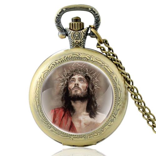 Montre De Poche À Quartz Pour Homme Et Femme,Design Du Christ Jésus Portant Une Couronne D'épines,Pendentif,Collier,Horloge,Cadeaux - Type Pa763-Bronze