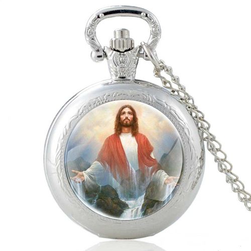 Montre De Poche À Quartz Pour Homme Et Femme,Design Du Christ Jésus Portant Une Couronne D'épines,Pendentif,Collier,Horloge,Cadeaux - Type Pa442-Silver