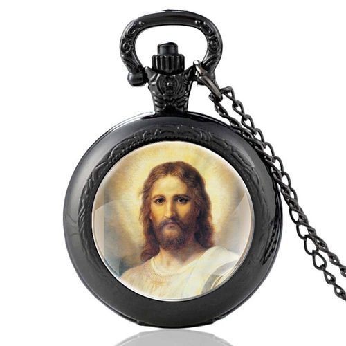 Montre De Poche À Quartz Pour Homme Et Femme,Design Du Christ Jésus Portant Une Couronne D'épines,Pendentif,Collier,Horloge,Cadeaux - Type Pa802-Black