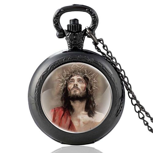 Montre De Poche À Quartz Pour Homme Et Femme,Design Du Christ Jésus Portant Une Couronne D'épines,Pendentif,Collier,Horloge,Cadeaux - Type Pa763-Black