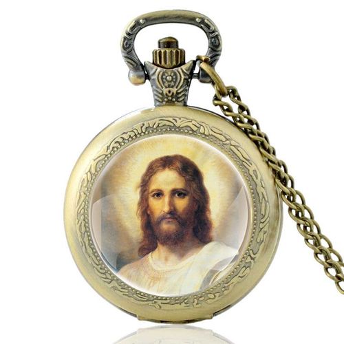 Montre De Poche À Quartz Pour Homme Et Femme,Design Du Christ Jésus Portant Une Couronne D'épines,Pendentif,Collier,Horloge,Cadeaux - Type Pa802-Bronze