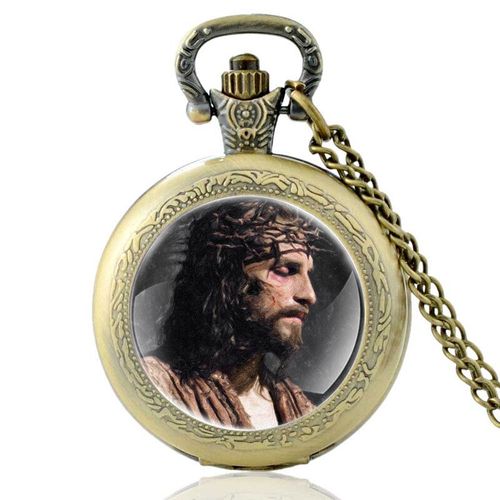 Montre De Poche À Quartz Pour Homme Et Femme,Design Du Christ Jésus Portant Une Couronne D'épines,Pendentif,Collier,Horloge,Cadeaux - Type Pa786-Bronze