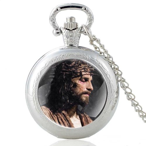 Montre De Poche À Quartz Pour Homme Et Femme,Design Du Christ Jésus Portant Une Couronne D'épines,Pendentif,Collier,Horloge,Cadeaux - Type Pa786-Silver