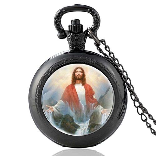 Montre De Poche À Quartz Pour Homme Et Femme,Design Du Christ Jésus Portant Une Couronne D'épines,Pendentif,Collier,Horloge,Cadeaux - Type Pa442-Black