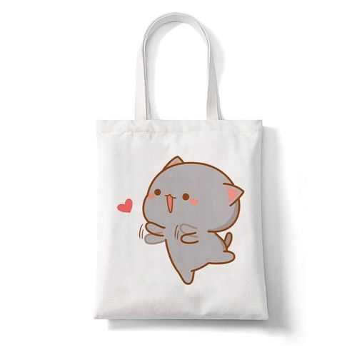 College Peach et Goma Mochi Cat Love pour femmes",-tout en toile,main,réutilisable,dessin,"femme